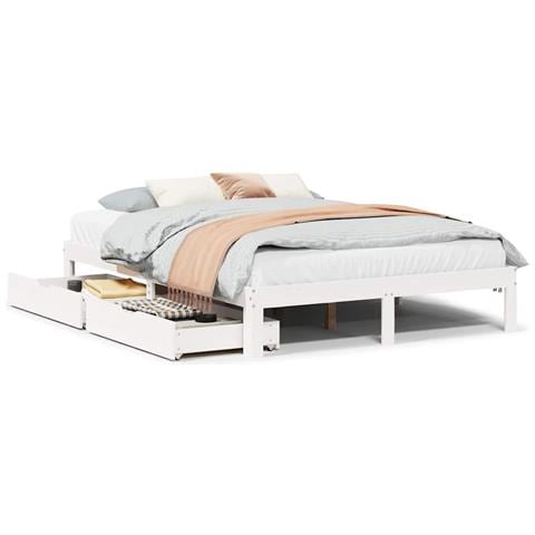 Giroletto con Cassetti Bianco 135x190 cm Legno Massello di Pino - Foto 1