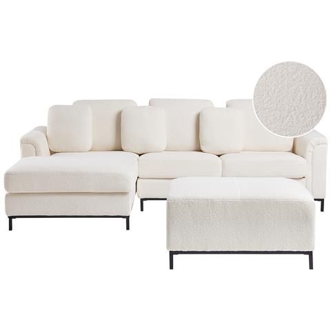 Divano Angolare 5 Posti Oslo Bouclé Bianco Con Ottomana Lato Destro - Foto 2