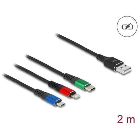 Delock Cavo Di Ricarica Usb 3 In 1 Da Tipo A A Lightning / Micro Usb / Usb Tipo C 2 M 3 Colori - Foto 1