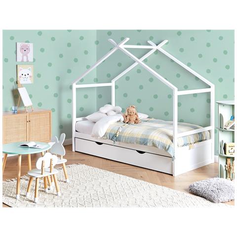 Letto Per Bambini Casa Legno Di Pino Orgeval 90 X 200 Cm Con Contenitore Bianco - Foto 1