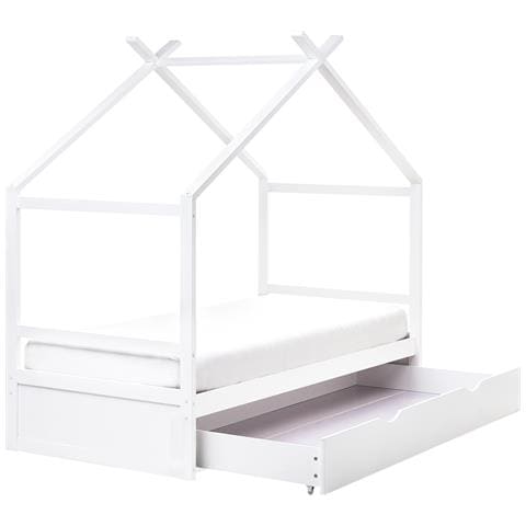 Letto Per Bambini Casa Legno Di Pino Orgeval 90 X 200 Cm Con Contenitore Bianco - Foto 2
