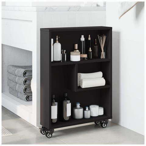 Carrello Portaoggetti Stretto Nero 48x13x68 Cm In Truciolato - Foto 3