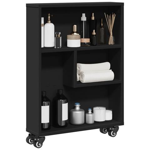 Carrello Portaoggetti Stretto Nero 48x13x68 Cm In Truciolato - Foto 1