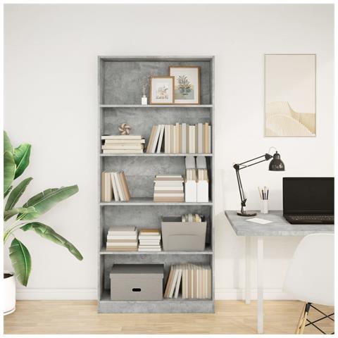 Libreria Grigio Cemento 80x24x176 Cm In Legno Multistrato - Foto 3