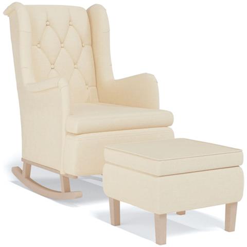 Poltrona Con Gambe A Dondolo E Sgabello Crema In Tessuto - Foto 1