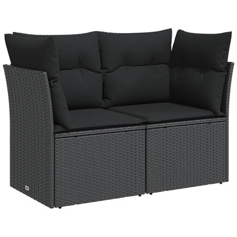 Divano Da Giardino Con Cuscini A 2 Posti Nero In Polyrattan - Foto 1