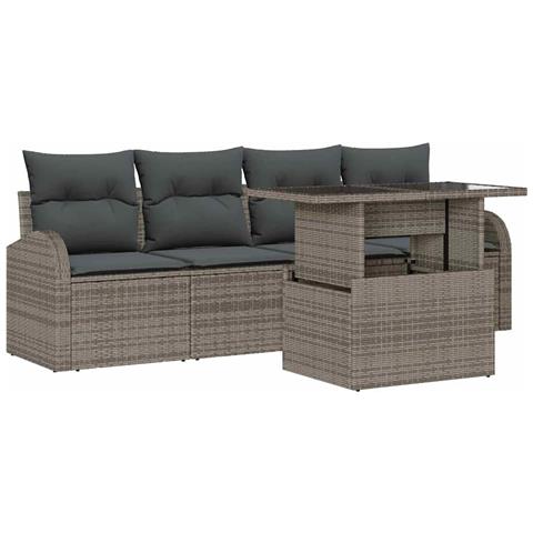 Set di divano da giardino a 5 pezzi con cuscini grigio in polyrattan - Foto 1