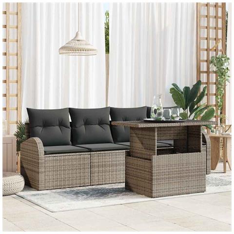 Set di divano da giardino a 5 pezzi con cuscini grigio in polyrattan - Foto 2