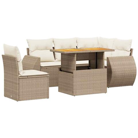 Set Divano da Giardino 6 pz con Cuscini Beige in Polyrattan - Foto 1