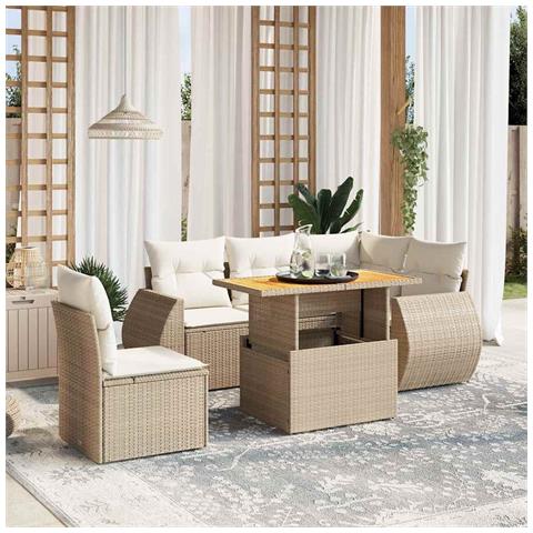 Set Divano da Giardino 6 pz con Cuscini Beige in Polyrattan - Foto 2