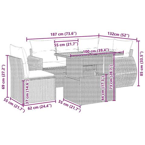 Set Divano da Giardino 6 pz con Cuscini Beige in Polyrattan - Foto 3