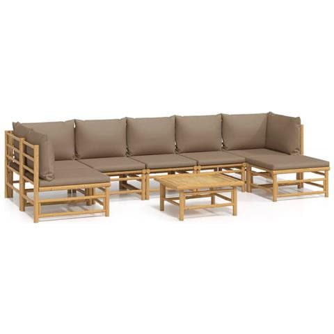 Set Salotto da Giardino 8pz con Cuscini Tortora Bambù - Foto 1