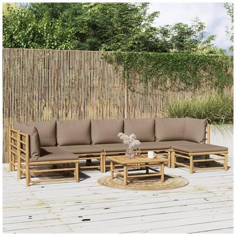 Set Salotto da Giardino 8pz con Cuscini Tortora Bambù - Foto 2