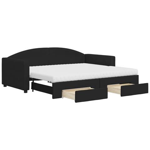 Divano Letto Estraibile con Cassetti Nero 90x190 cm in Tessuto - Foto 1