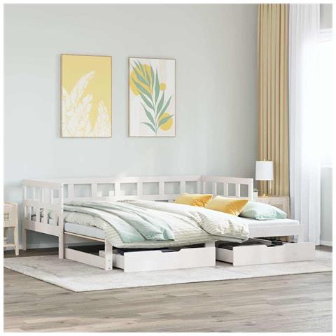 Letto Estraibile con Cassetti senza Materasso Bianco 90x190 cm - Foto 2
