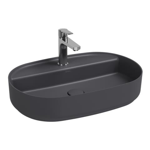 Lavabo Ovale Da Appoggio Senza Troppo Pieno In Ceramica Con Foro Rubinetto - Antracite Opaco - Foto 1