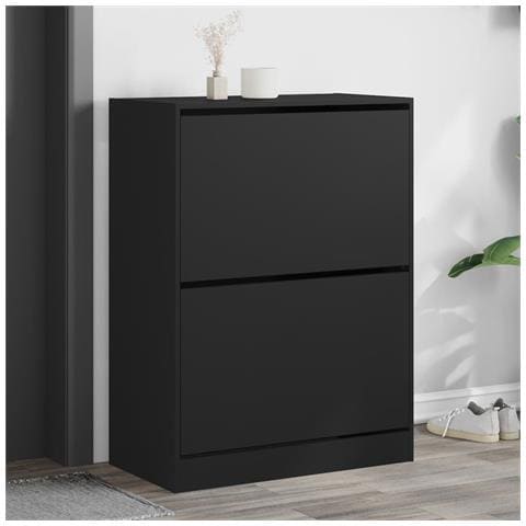 Scarpiera con 2 Cassetti Ribaltabili Nera 80x42x108 cm - Foto 2