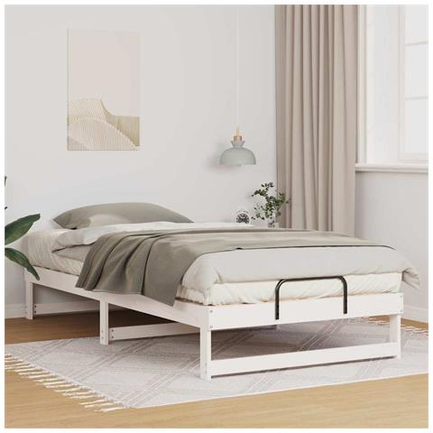 Struttura Letto con Manici Bianco Legno di pino massello - Foto 2