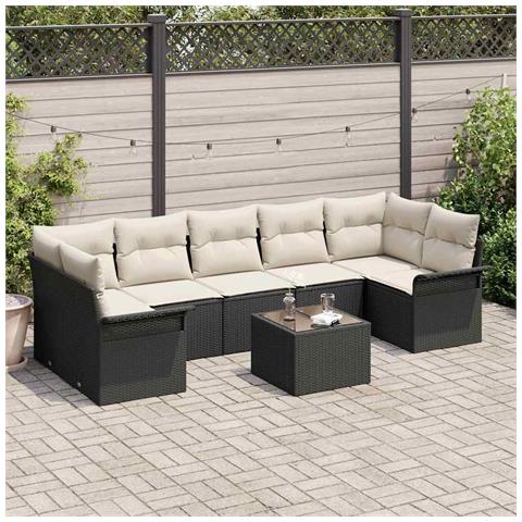 Set Divano da Giardino 8 pcs Nero, Crema 55 x 55 x 37 cm - Foto 2