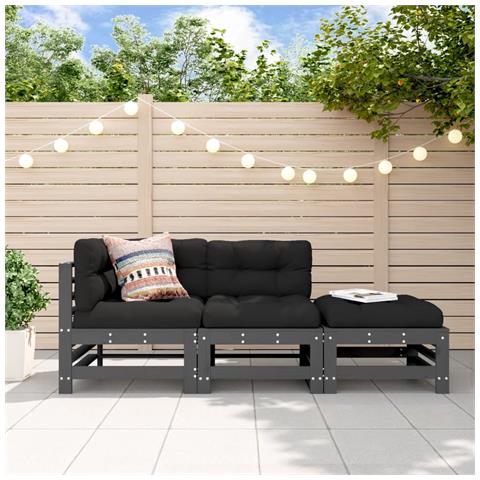 Set Salotto da Giardino 3 pz Grigio in Legno Massello di Pino - Foto 2