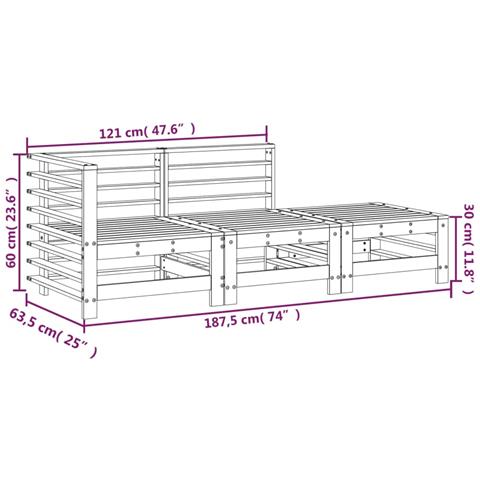Set Salotto da Giardino 3 pz Grigio in Legno Massello di Pino - Foto 8