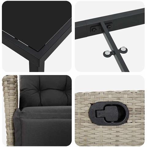 Set da Pranzo per Giardino 3 pcs Grigio chiaro Poly Rattan - Foto 9