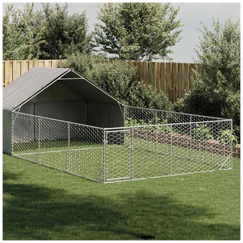 Cuccia per Cani da Esterno con Recinto 7x3x1,9m Acciaio Zincato - Foto 2