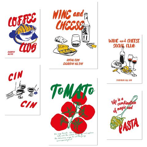 Set Di 6 Stampe Illustrazioni Di Cibo E Piatti In Stile Pop Art, Illustrazioni Di Design Per Le Pareti Delle Stanze Della Tua Casa A3 & A4 Senza Cornice - Foto 1