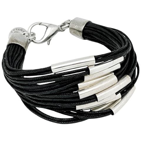 Bracciale Multitubo Con Cordini In Nero E Placcato Argento - Foto 1