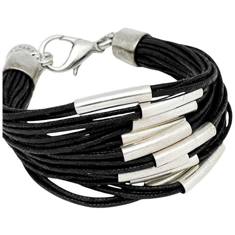 Bracciale Multitubo Con Cordini In Nero E Placcato Argento - Foto 5