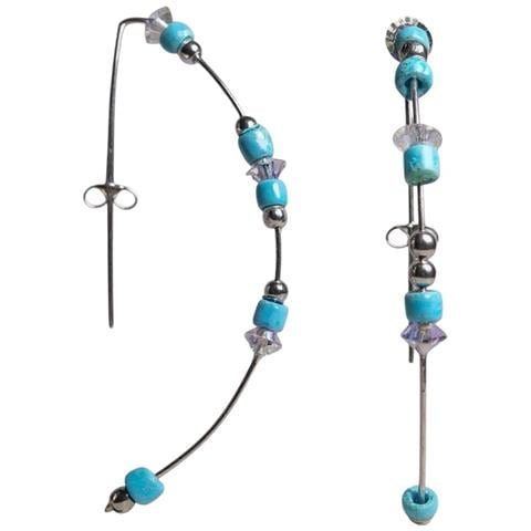 Orecchini A Cerchio In Argento Sterling 925 Con Cristallo Sw Blu E Iridescente. Argento Unico - Foto 1