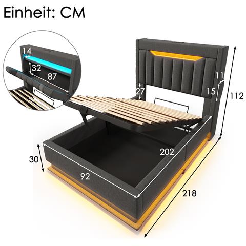 Letto Contenitore Innovativo, Illuminazione Led App, Usb Type-c, Design Moderno - Foto 3