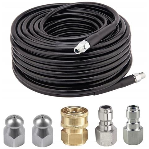 Tubo Alta Pressione Hydroclean Multiconnect 15m - 155bar, 2 Ugelli, 3 Raccordi | 529bar Max, 60°c | Pulizia Tubazioni - Foto 1