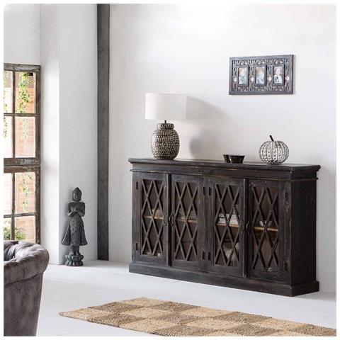 Credenza In Legno E Vetro Artigianale Nero 170x40x100 - Foto 2