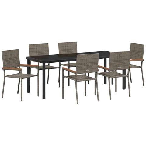 Set da Pranzo per Giardino con cuscino 7 pcs Grigio polyrattan - Foto 1