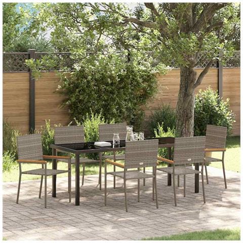Set da Pranzo per Giardino con cuscino 7 pcs Grigio polyrattan - Foto 2