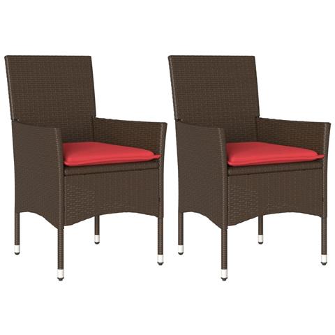 Sedie da Giardino con Cuscini 2 pz Marroni in Polyrattan - Foto 1