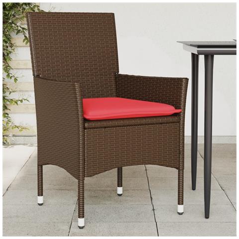 Sedie da Giardino con Cuscini 2 pz Marroni in Polyrattan - Foto 2
