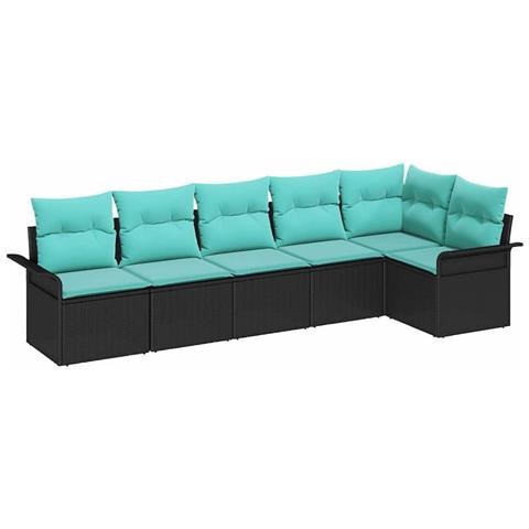 Set Divano da Giardino con archiviazione 6 pcs Nero polyrattan - Foto 1