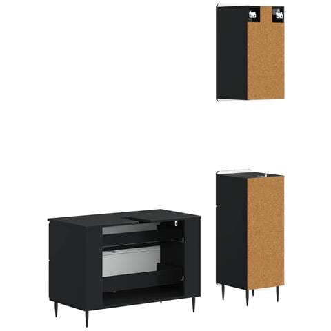 Set di armadietti da bagno in 3 pezzi ZWOLLE Nero - Foto 2