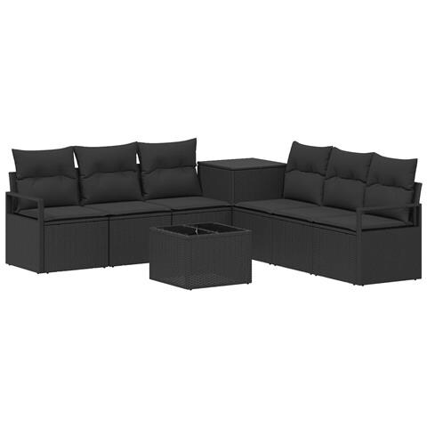 Set di divani 8 pz Nero Rattan sintetico e Acciaio - Foto 1