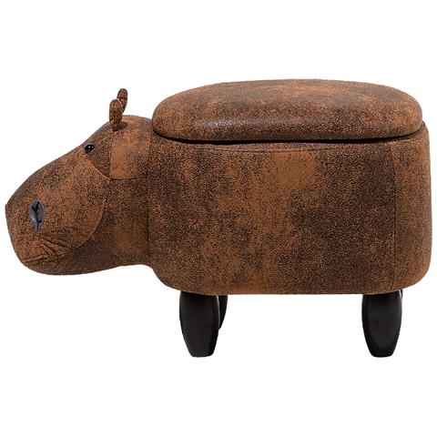 Pouf In Tessuto Similpelle Marrone Chiaro Hippo - Foto 22