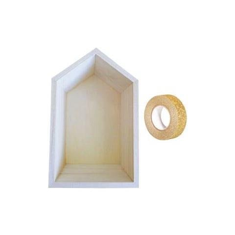 Scaffale In Legno 22,5 X 14 X 10 Cm + Washi Tape Dorato 5 M - Foto 1