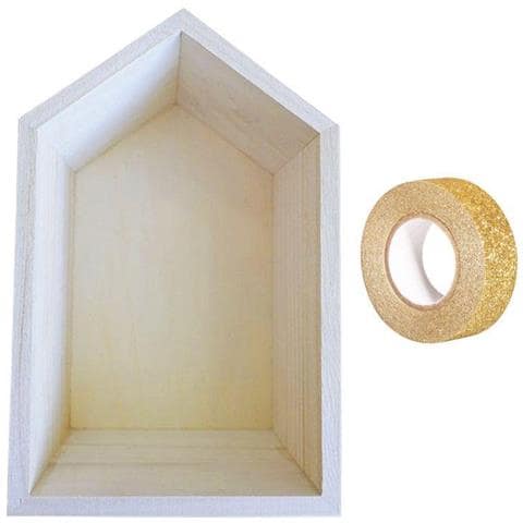 Scaffale In Legno 22,5 X 14 X 10 Cm + Washi Tape Dorato 5 M - Foto 2