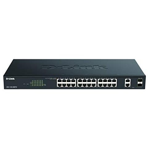 DGS-1100-26MPV2 Smart Switch Gestito Max PoE, 26 Porte Gigabit di cui 24 Porte PoE a 370W, 802.3af / at, 2 Porte Combo, Supporto VLAN, Funzionalità layer 2, QoS, 802.3az EEE, Senza Ventole - Foto 1