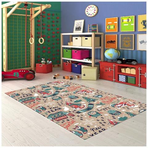 Tappeto Stampato Happy New Year - Per Bambini - Arredo - Antiscivolo - Da Soggiorno, Salotto, Camera - Multicolore In Poliestere, Cotone, 80 X 200 Cm - Foto 3