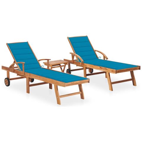 Sdraio 2 pz con Tavolo e Cuscino in Legno Massello di Teak - Foto 1