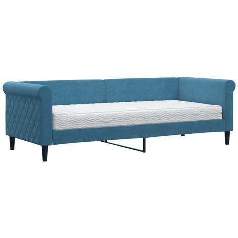 Divano Letto Con Materasso Blu 80x200 Cm In Velluto - Foto 1
