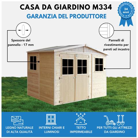 Casa Da Giardino In Legno Naturale H226x216x324 Cm / 6 M²- Magazzino Esterno Con Finestre - Capanno Da Giardino - Timbela M334 - Foto 7
