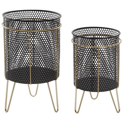 Set Di Vasi Da Fiori Dkd Home Decor Nero Dorato Metallo Loft (36 X 36 X 58 Cm) - Foto 1
